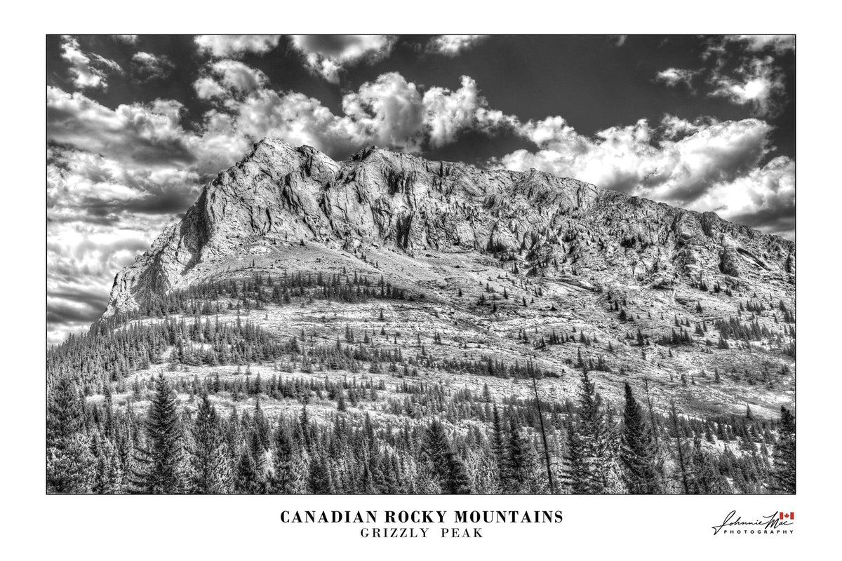 Grizzly Peak, Kananaskis, Alberta — black and white Canadian Rocky Mountains print