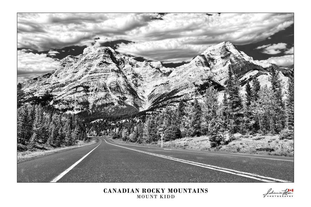 Mount Kidd, Kananaskis, Alberta — black and white Canadian Rocky Mountains print