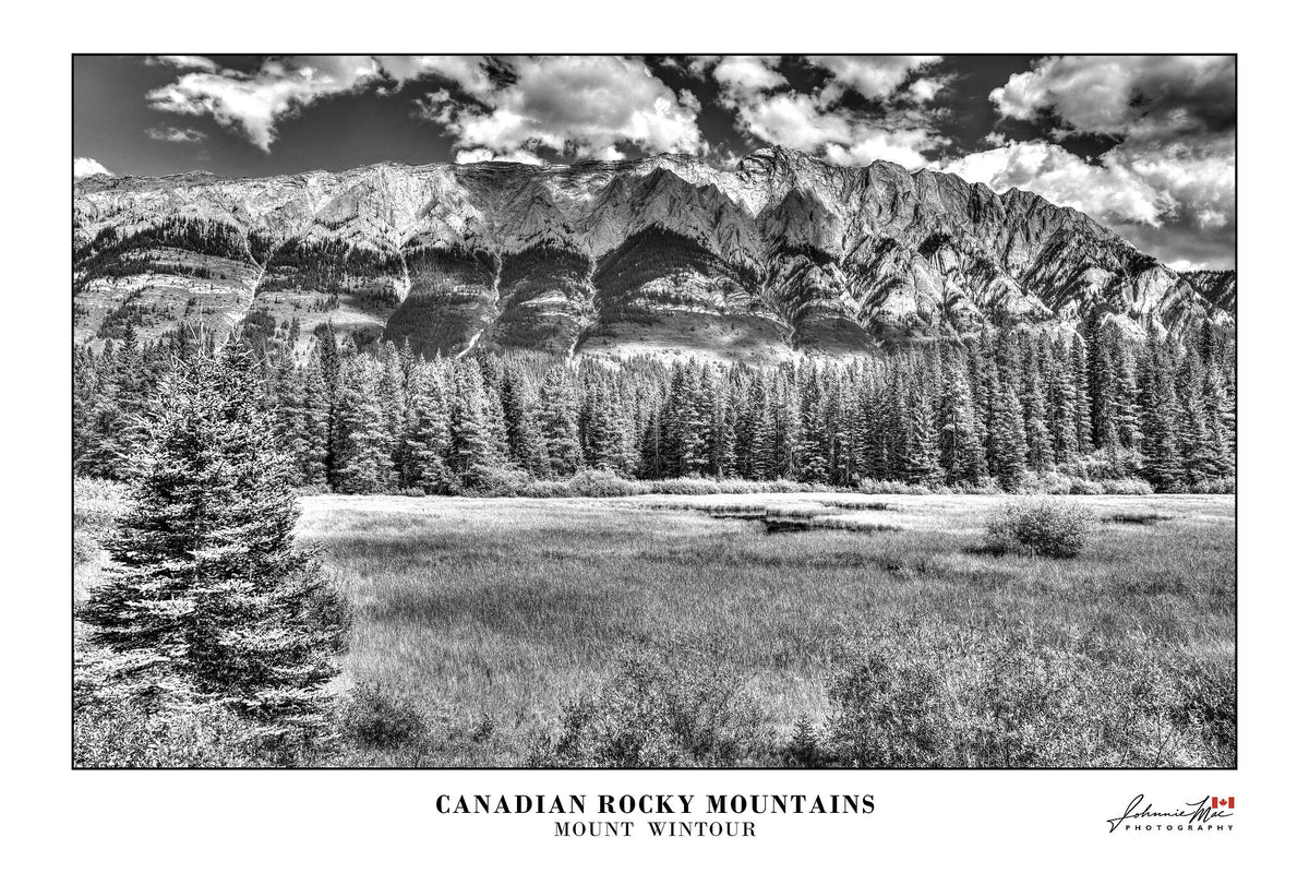 Mount Wintour, Kananaskis, Alberta — black and white Canadian Rocky Mountains print